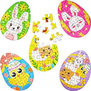 20 Pieces Mini Easter Puzzles Easter Egg Fillers Bunny Chicks Hatching Printed Mini Puzzles Classroom Prize Resurrection Party Favors, 5 Styles