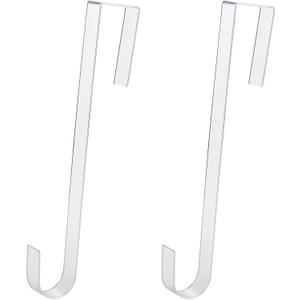 Non Scratch 100% Clear 12in Wreath Hanger 2Pk. Slim Christmas Wreaths Holders for Hanging Fall Halloween Decorations Over Front or Garage Door. Best Long Hooks for Indoor or Outdoor Home Decor
