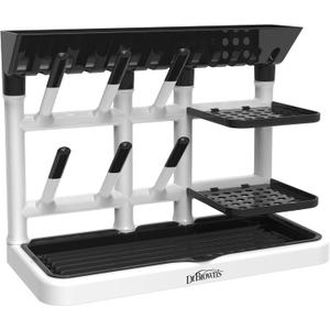 Dr. Brown's Baby Bottle Drying Tower, StandUp Countertop Drying Rack with Organized Storage for Baby Essentials, Space Saving Vertical Rack, Black/White