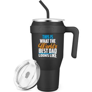 Sursip 40 oz Insulated Tumbler with Handle and Straw-Stainless Steel Vacuum Insulated Mug,Gifts for Women Men Him Her,Iced Tea or Coffee,Drinks Cold up to 24 Hours,Fit Car Holder(Black)