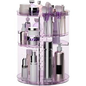 Rotating Makeup Organizer for Vanity, DIY Adjustable Tray Spinning Skincare Organizers Countertop, Cosmetic Display Case with Perfume Tray Brush Holder, Bathroom Desk Corner Storage Carousel Rack