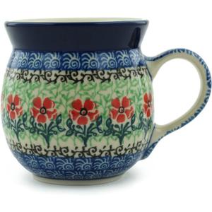 Authentic Polish Pottery Bubble Mug 8 oz in Maraschino Design Handmade in Bolesawiec Poland by Ceramika Artystyczna + Certificate of Authenticity