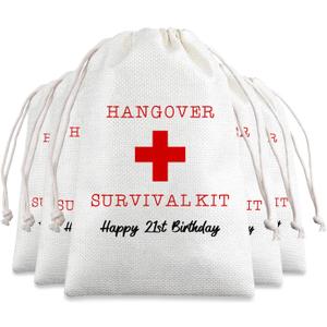 Cool 21st Birthday Gifts Travel Makeup Bag Hangover Kit 21st Birthday Gifts Pouch Birthday Party Gifts Drawstring Bag for Her 21 Years Old Women Daughter Friends Sister 5 Pack