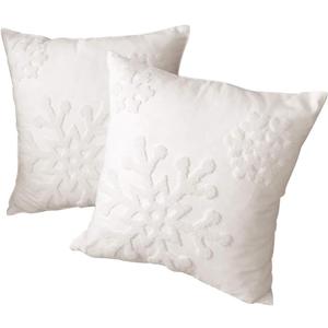 18 x 18 Inch 2PCs Embroideried PillowcaseChristmas Holiday Falling Snowflake Cotton Linen Throw Pillow Cover Cushion Home Sofa Bed Car Decorative (White)