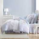 Laura Ashley - Queen Comforter Set, Soft Cotton Bedding with a Medium Weight 7 Piece Bed Set with Matching Pillowcases, Euro Shams & Bonus Throw Pillow Covers (Hope Patchwork Blue)