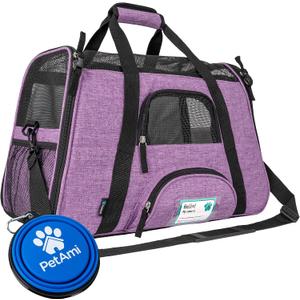 PetAmi Airline Approved Pet Carrier for Cat, Soft Sided Dog Carrier for Small Dog, Cat Travel Supplies Accessories for Indoor Cat, Ventilated Pet Carrying Bag Medium Kitten Puppy, Large Heather Purple (19.5"L x 10.2"W x 12.0"H)