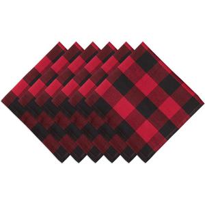 DII Buffalo Check Collection, Classic Farmhouse Cloth Napkin Set, 20x20, Red & Black, 6 Piece