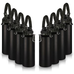 Volhoply Insulated Water Bottles Bulk 8 Pack, 40 oz Stainless Steel Sports Bottle with Paracord Handle & SpoutLid, Double Walled Metal Cups with Wide Mouth, Reusable Adult Water jug (Black,8 Set)