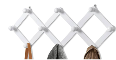 TRSPCWR 1 Pack Accordion Wall Hanger, Expandable Coat Rack Wall Mounted, Wood Hat Hanger for Hanging Coat, Hats, Caps, Mugs, 10 Peg, White