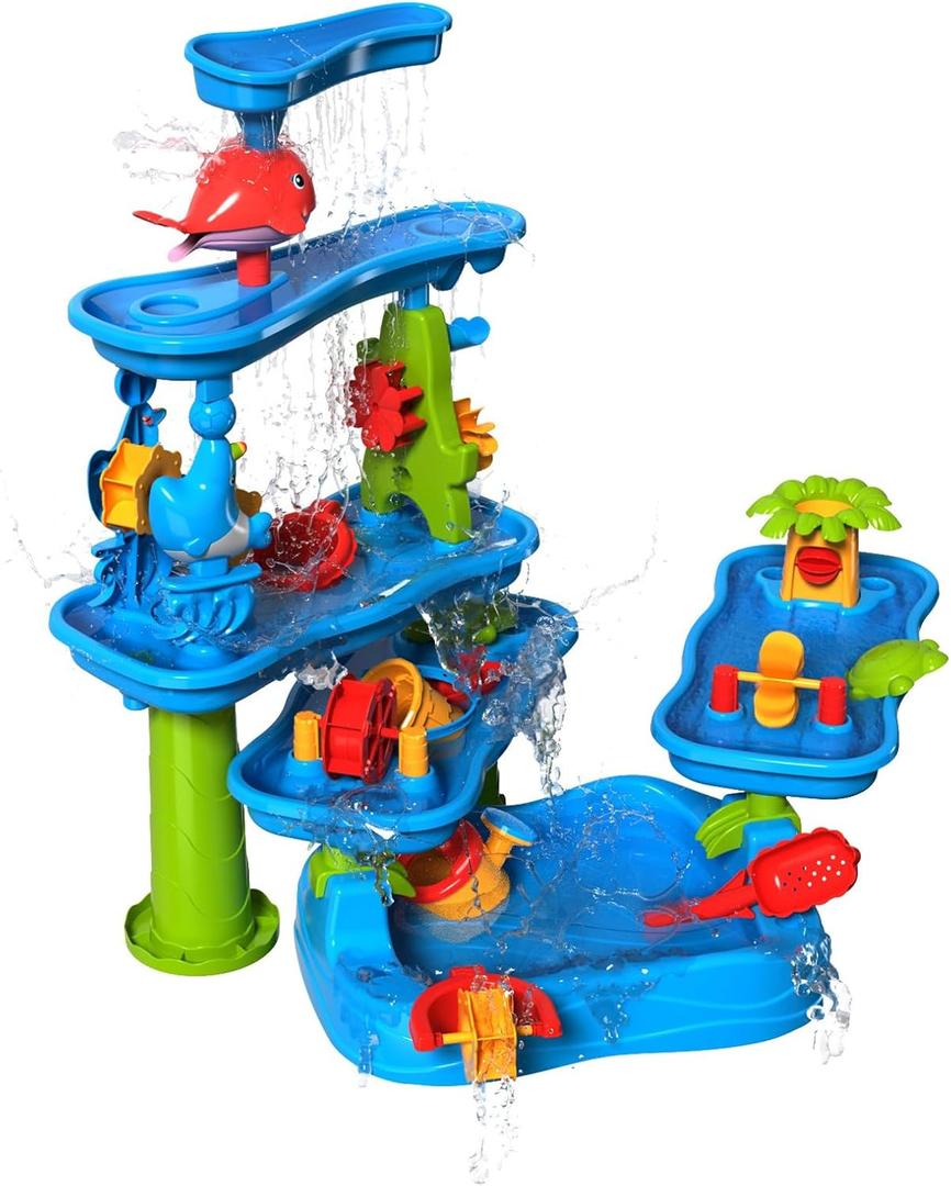 CozyBomB Water Table for Toddlers 3-5 | Outdoor Toys Water Play Table, Magnetic Fishing Toy Game, Summer Splash Pond Showers Sand Activity, Sensory Party Birthday Gift Kids Ages 4-8 9-12 (5-Tiers)