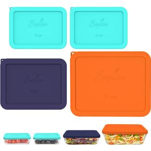Sophico Rectangle Silicone Storage Cover Lids Replacement for Anchor Hocking and Pyrex Glass Bowls (Container not Included) (MIX-4 PACK)