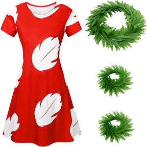 Kavoc 4 Pcs Hawaiian Costume Include Skirt with Flower Leis for Women Halloween Party Dress Up (X-Large)