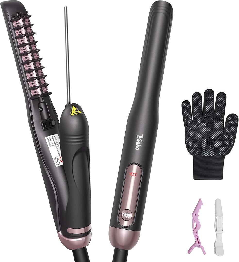 Hair Straightener Brush, Straightening Brush with Sectioning Pick for Women & Men, 2 in 1 Hair Straightener Comb with 3 Temperature Settings, Hot Comb Flat Iron for Straightening & Curling