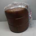 HomePop Upholstered Faux Leather Round Ottoman Home Dcor|Foot Rest Ottoman- Brown Faux Leather