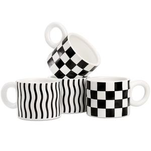 Nicunom 4 Pack Ceramic Coffee Mug, 12 Oz Modern Style Black and White Coffee Mug with Handle, Ceramic Mug Set for Latte, Tea, Cappuccino, Milk, Hot chocolate