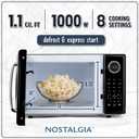 Nostalgia Retro 1000W Microwave Oven 1.1 Cu Ft Capacity Child Safety Lock, 8 Auto-Cook Settings Countertop Kitchen Appliance Black