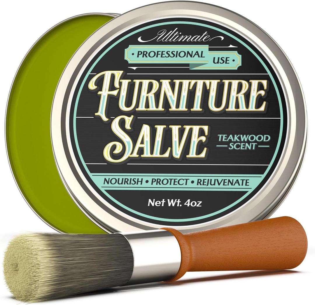 Furniture Salve for Leather - Polisher, Moisturizer, and Restorer for Couches and Furniture - Conditioner for Leather, Wood, and Vinyl - Repair Salve with Brush - 4oz