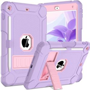 BMOUO Case for iPad 9th 8th 7th Generation (10.2 inch, 2021/2020/2019), Shockproof Protective iPad 10.2 Case with Built-in Stand/Pencil Holder, Light Purple