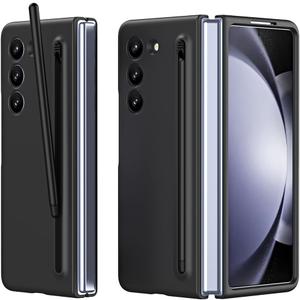 for Samsung Galaxy Z Fold 7 Case with Slim S-Pen Holder & Capacitance Pen, Built-in Front Screen Protector, Ultra-Thin Silky Liquid PC Frosted Bumper Full Body Drop Fall Protection - Black