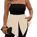 SOLY HUX Women's Plus Size Strapless Tube Tops Color Block Split Going Out Bandeau Tank Shirts Apricot and Black X-Large Plus