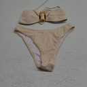 ZAFUL Women's Bandeau Bikini Sets Buckle Strapless Lace Up High Cut 2 Piece Swimsuit Solid Bathing Suit (2Beige,M)