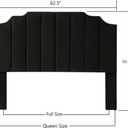 24KF Black Velvet Tufted Queen Upholstered Headboard, Modern Vertical Channel Design California Queen/Full Headboard with Stepped Silhouette Top Edge,Black