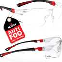 NoCry Clear Safety Glasses for Men and Women with Anti-Fog and Scratch Resistant Wrap Around Lenses, Adjustable Temples and Nose Pads  ANSI Z87 Certified Protective Eyewear with 100% UV Shielding (Black & Red)