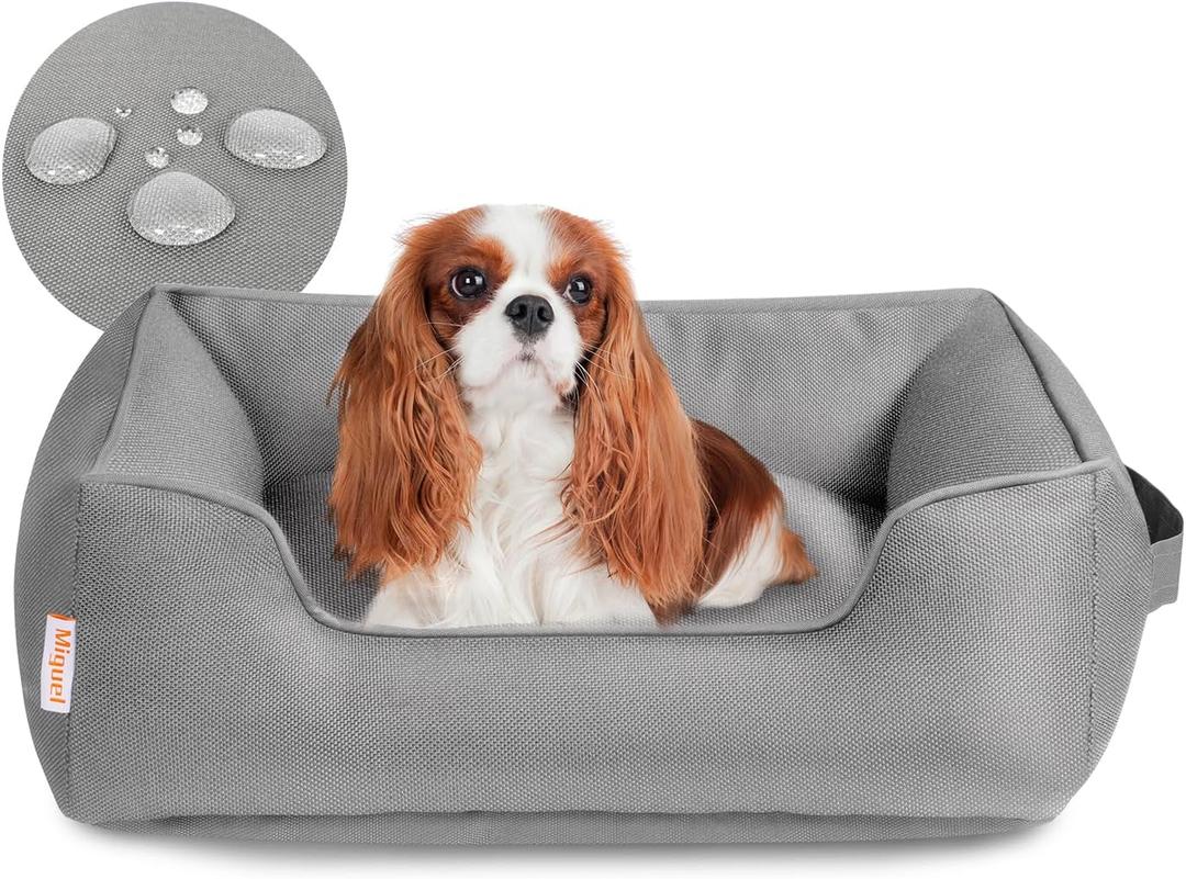 Miguel Outdoor Waterproof Cat Bed with Side, Oxford Durable Dog Bed for Small Dog Easy Clean, All Weather Rectangle Medium Pet Bed Bolster Tough Puppy Bed Scratch Resistant Removable Cover, 26 inches