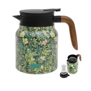 1000ml Vintage Floral Pattern Tea, Thermal Tea Pot with Handle and Built in Infuser, Stainless Steel Insulated Tea Kettle, Vacuum Coffee Carafe, Flower Pattern Insulated Infuser Pot(Green)