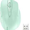 TECKNET Wireless Mouse, 2.4G Ergonomic Optical Mouse, Computer Mouse for Laptop, PC, Computer, Chromebook, Notebook, 6 Buttons, 24 Months Battery Life, 2600 DPI, 5 Adjustment Levels - Green