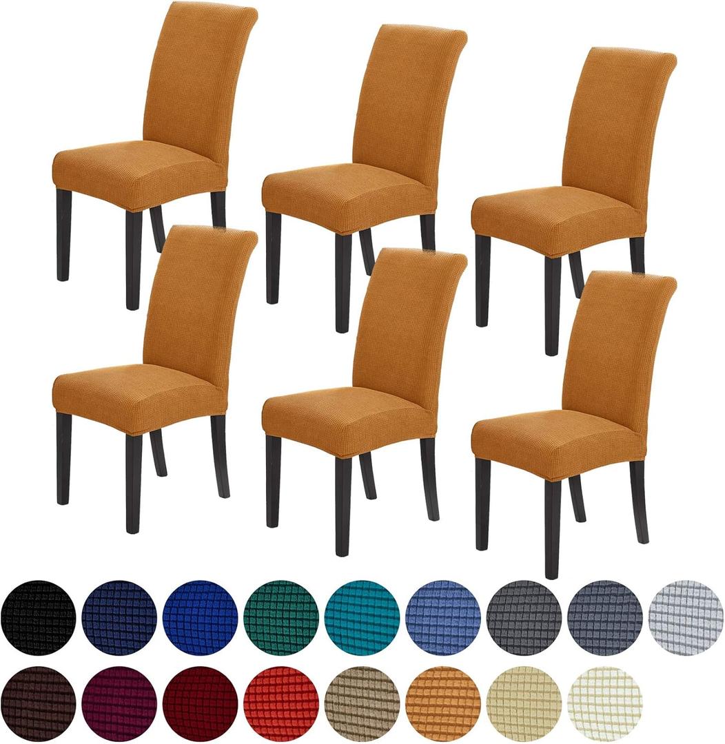Howhic Stretch Chair Covers for Dining Room Set of 6, Removable Washable Dining Room Chair Covers, Dining Chair Slipcovers Seat Protector, Great Home Decor and Banquet Upholstery (Gold, 6 Pack)