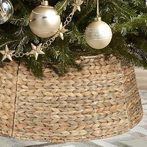 5-Piece Rattan Christmas Tree Collar - 27" Rustic Farmhouse Tree Skirt- Xmas Tree Base Cover for Christmas Decoration- Woven Holiday Tree Ring Accessory for Home, Living Room (Natural. 27 in)