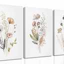 3Pcs Watercolor Wildflower Canvas Wall Art Modern Minimalist Colorful Botanical Floral Painting Pictures Wall Decor Flower Posters Print Artwork for Living Room Bedroom Woman's room Home Decoration