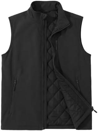ASPO Men's Windproof Warm Golf Vest Outerwear with 6 Pockets Waterproof Winter Softshell Sleeveless Puffer Jacket for Hiking, M
