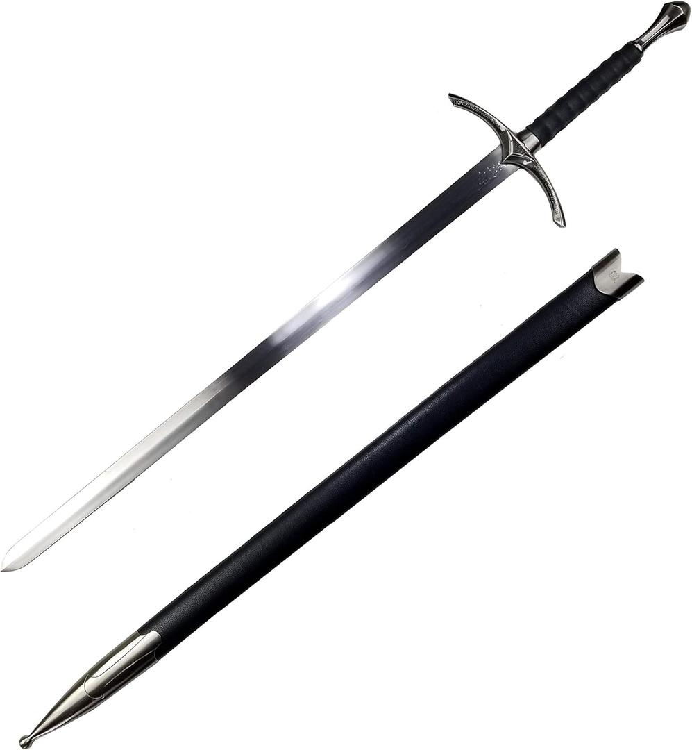 41.25" One Hand Medieval Sword - Dull Blade Carbon Steel With Faux Leather Wrapped Wood Scabbard - Non-Battle Ready for Gifts, Cosplay, & LARP