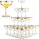 Zopeal 50 Pcs Plastic Champagne Glasses 5 oz Plastic Coupe Disposable Cocktail Cup for Wedding Party Birthday Anniversary Stackable Reusable Martini Glasses (Gold Rim,Gold Glitter)