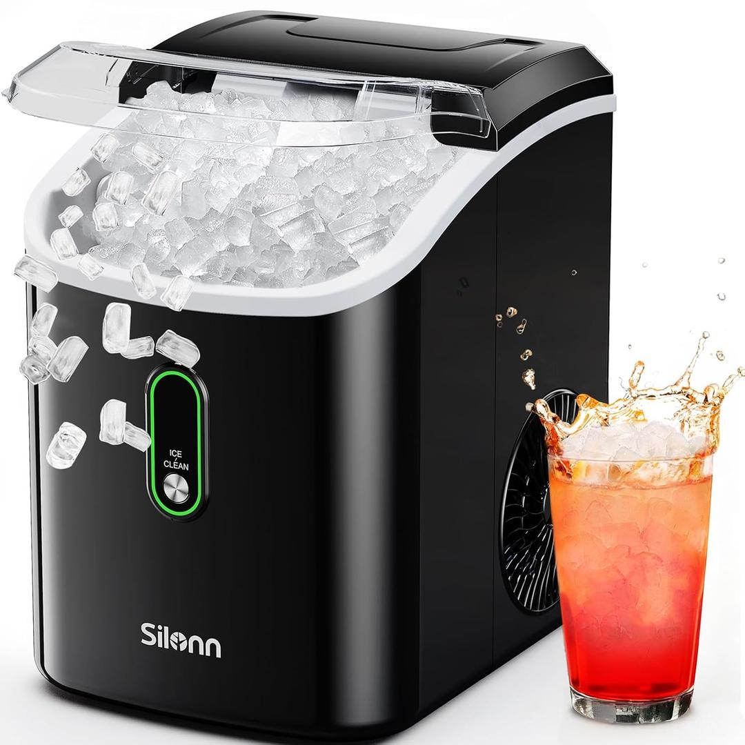 Silonn Nugget Ice Maker Countertop - 36lbs 24H Chewable Pellet Sonic Ice | Self-Cleaning Function Ideal for Home Kitchen and Office Black