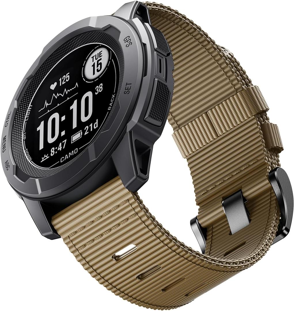Rugged Nylon Watch Bands compatible with Garmin Instinct/Instinct 2 Solar/Instinct 3 45mm AMOLED/MIP, Double Layer Fabric Band for Garmin Instinct Solar/Tactical/Esports/Tide/Instinct E 45mm