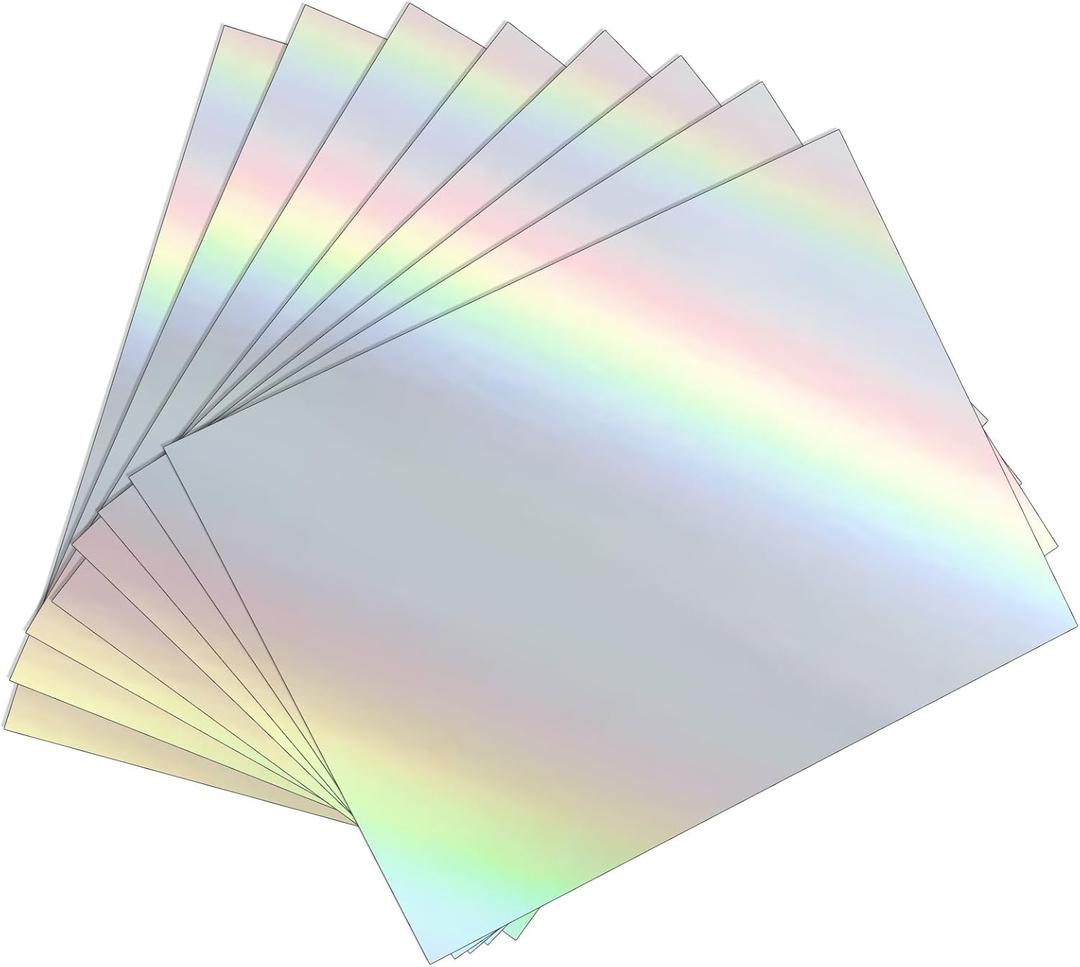 25 Sheets Holographic Sticker Paper 8.5x11 inch for Inkjet & Laser Printer, Printable Vinyl Holographic Sticker Paper Waterproof Self-Adhesive (Silver)