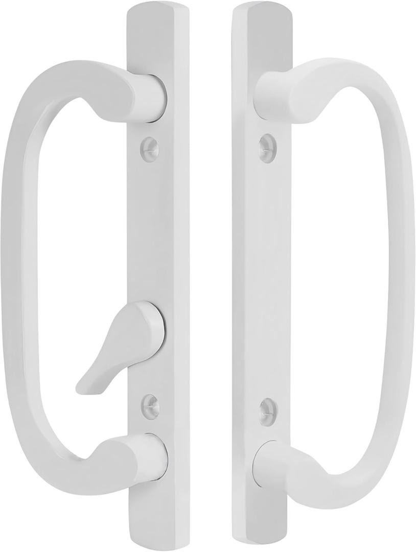 8.5" Legacy Sliding Patio Glass Door Offset Latch White Handle Set Replacement - Sash Controls 2265 - No Mortise, Fits 3-15/16" Screw Hole Spacing and 1-1/4" to 2-1/4" Door Thickness