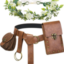 YESSA Renaissance Accessories,Medieval Viking Leather Belt Pouch Coin Phone Purse,Ren Faire Headpiece Halloween Cosplay Set