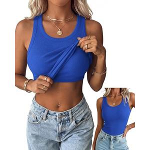 Zeagoo Tank Tops with Built in Bra for Women Sleeveless Crewneck Racerback Ribbed Fitted Tops Basic Summer Clothing 2026 L