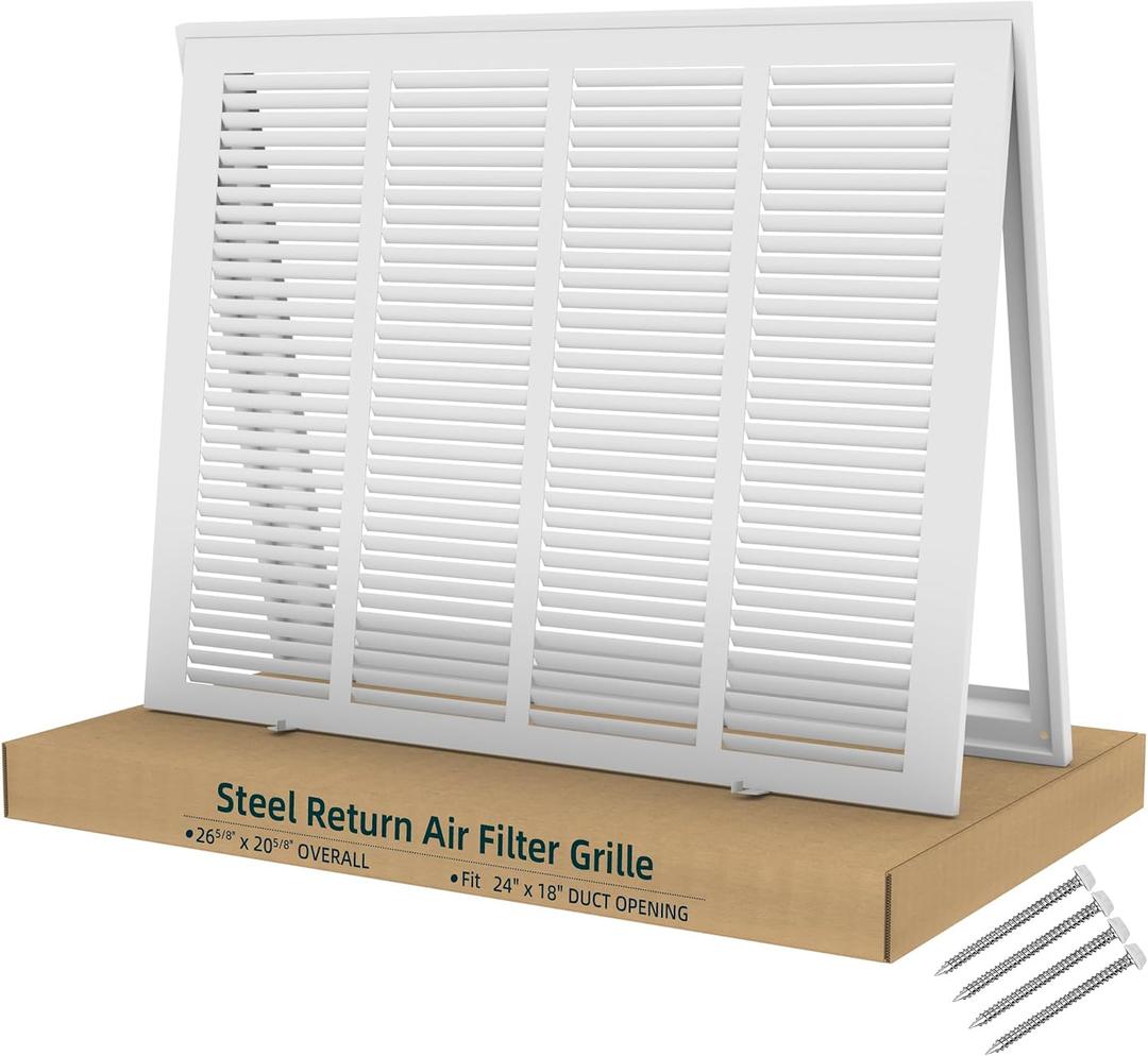 Fancat Return Air Filter Grille for 24x18 Ducts, Steel Vent Cover Grille with Removable Door for 1 Filters | Suitable for Sidewall & Ceiling | White Coating | Outer Dimensions: 26 5/8 W x 20 5/8" H