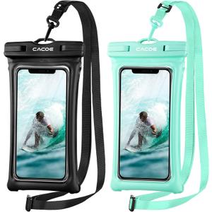 CACOE [Floatable] Floating Universal IPX8 Waterproof Phone case 2 Pack-Up to 7.0",Adjustable Lanyard Phone Pouch,Cellphone Dry Bags for Vacation Beach Pool Kayak Cruise Travel EssentialsBlack+Green (Up to 7.0"-Floatable)