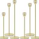 Ohtomber Gold Taper Candle Holder - 6PCS Candlestick Holders, Candlesticks Centerpiece Wedding Table Decor, Fit Pillar 3/4" Thick Tapered & Led Candles
