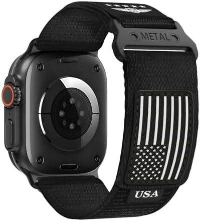 Rugged Nylon for Apple Watch Band for Men 42mm 41mm 40mm 38mm iWatch Bands Man Women,Soft Woven Adjustable Stars-Stripes Flag Wristbands Strap for Apple Watch Series 10/9/8/7/6/5/4/3/2/1/SE/SE2