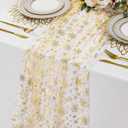 Newwiee 3 Pcs 120 Inch Christmas Gauze Table Runner Beige Gold Winter Snowflake Glitter Metallic Sequin Chiffon Tulle Party Table Decor Centerpiece for Wedding Xmas Baby Shower Birthday