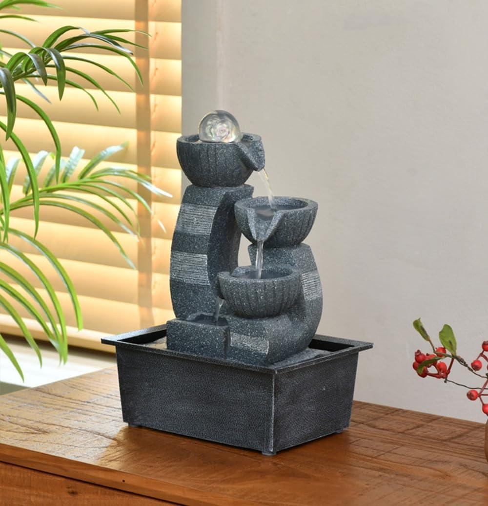 Tabletop Water Fountain, Waterfall Fountain with LED Lights Suitable for Office and House Decor House ，Warming Gifts New Home(2735)
