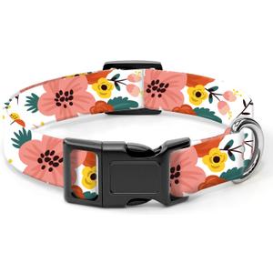 SXboxing Dog Collar, Cute Dog Collar for Small Medium Large Dogs, Personalized Adjustable Soft Pet Collars with Quick Release Buckle for Walking Running, Cute Red Floral