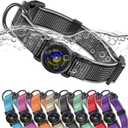 For Airtag Dog Collar with Air Tagholder | IPX8 Waterproof | Reflective Air Tag Dog Collar & QR Code Buckle | Adjustable Durable Padded Nylon Collars for Small Dogs, Black, S, 12"-15"
